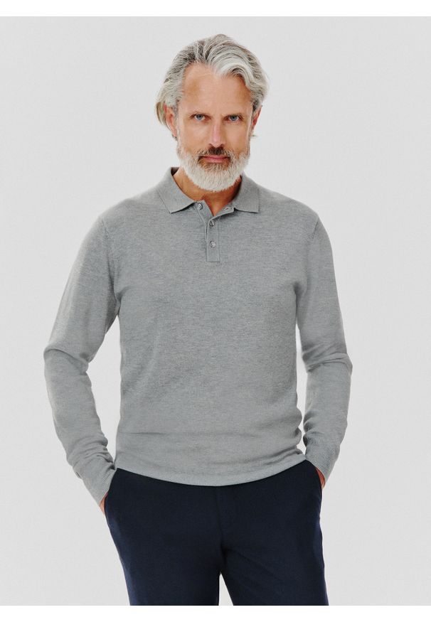 Pako Lorente - PAKO LORENTE – Szary sweter męski z kołnierzykiem polo. Okazja: na co dzień. Typ kołnierza: polo. Kolor: szary. Sezon: jesień. Styl: casual