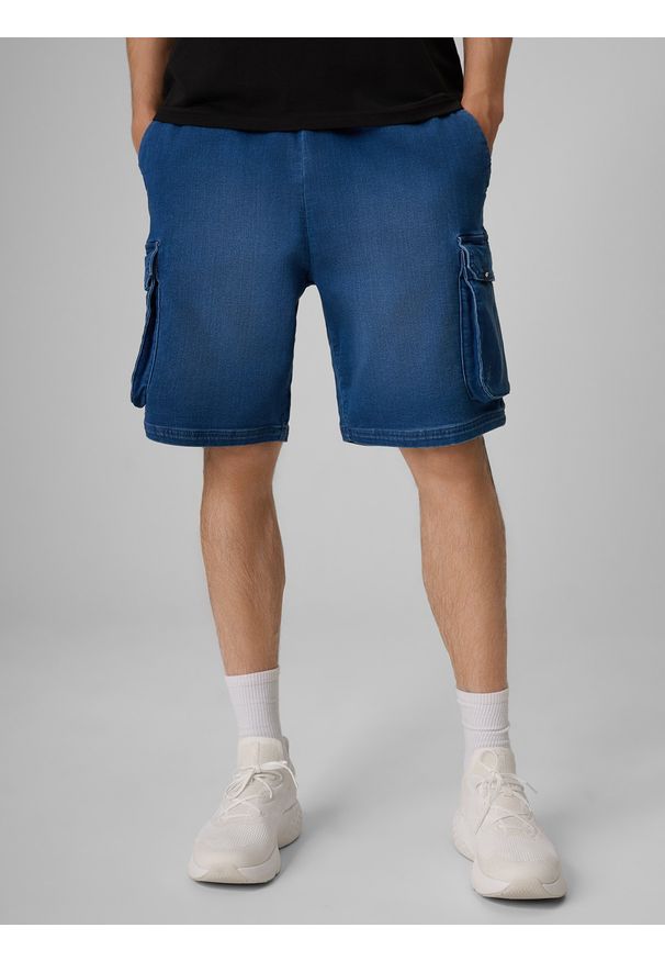 4f - 4F Spodenki casual cargo męskie - denim L. Okazja: na co dzień. Kolor: niebieski. Materiał: denim. Sezon: lato. Styl: casual