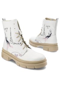 Białe Botki Armodo Wygodne Obuwie Damskie. Kolor: biały. Materiał: skóra. Obcas: na obcasie. Styl: elegancki. Wysokość obcasa: średni #6