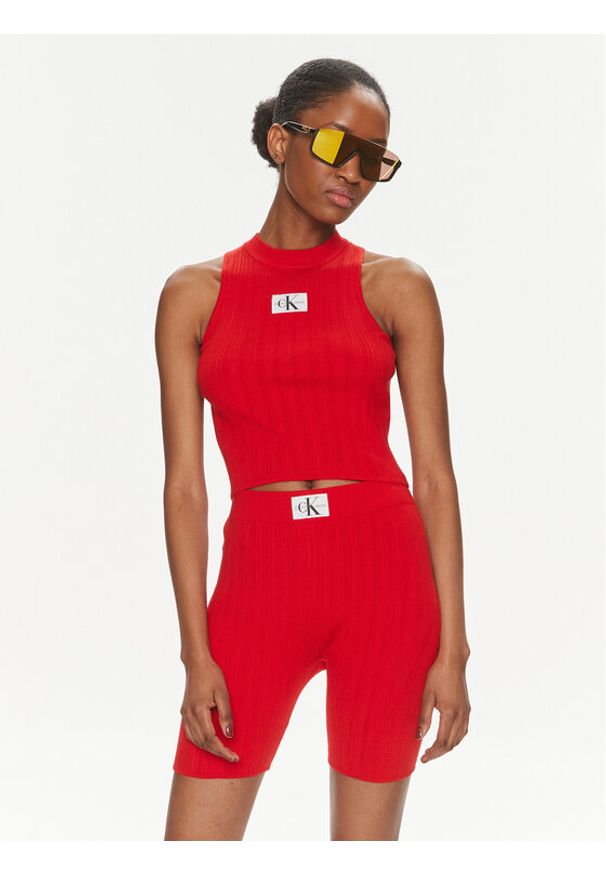 Calvin Klein Jeans Top Label J20J223151 Czerwony Slim Fit. Kolor: czerwony. Materiał: lyocell