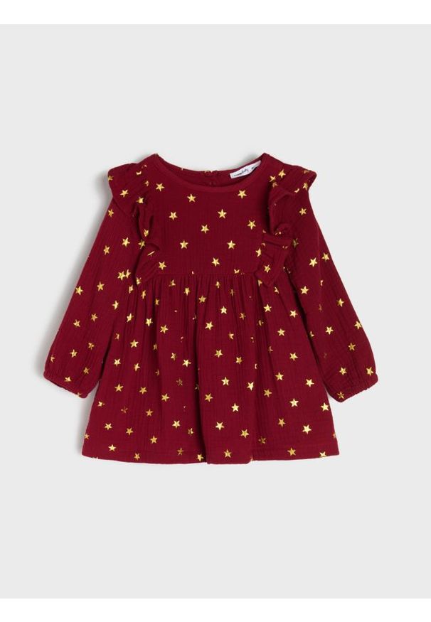 Sinsay - Bawełniana sukienka z motywem świątecznym - czerwony. Kolor: czerwony. Materiał: bawełna. Styl: wizytowy
