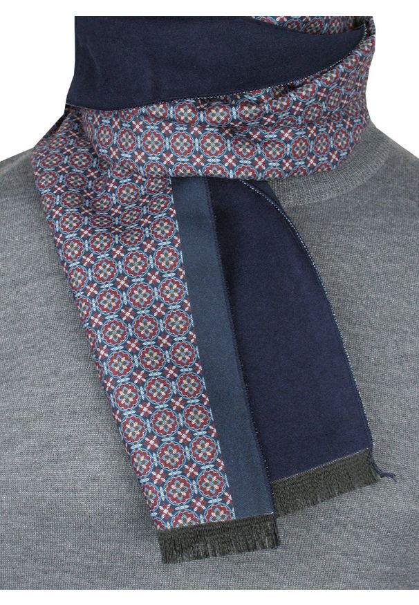 Elegancki Szalik Bawełniany - Alties - Drobny Wzór Geometryczny. Kolor: wielokolorowy. Materiał: bawełna. Wzór: geometria. Sezon: jesień, zima. Styl: elegancki