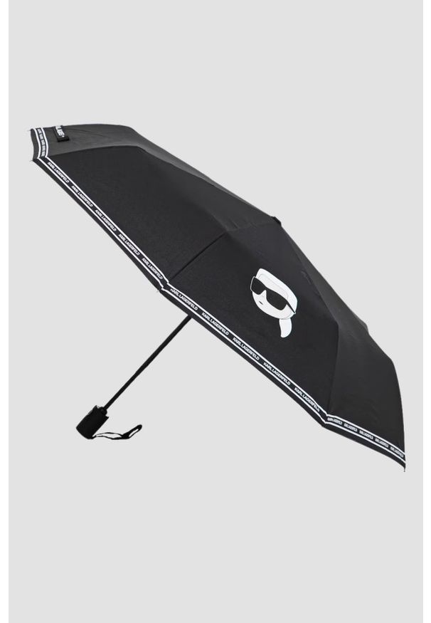 Karl Lagerfeld - KARL LAGERFELD Czarny damski parasol Ikon SM. Kolor: czarny. Materiał: materiał