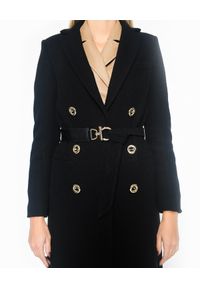 CRISTINAEFFE - Czarny dwurzędowy płaszcz. Kolor: czarny. Materiał: materiał. Wzór: aplikacja #3