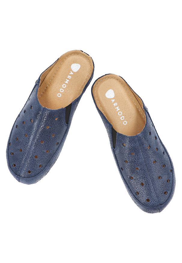 Granatowe Klapki Armodo Stylowe Obuwie Damskie Puma. Okazja: na co dzień, do domu, na spacer. Kolor: niebieski. Materiał: skóra. Styl: elegancki
