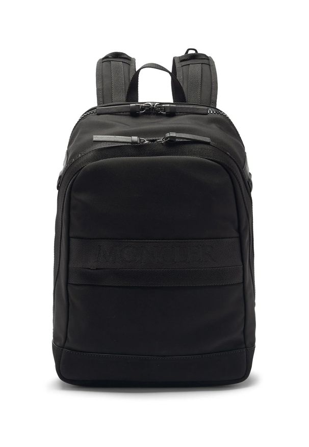 MONCLER - Czarny plecak Gimont. Kolor: czarny. Materiał: żakard, nylon. Wzór: paski, nadruk