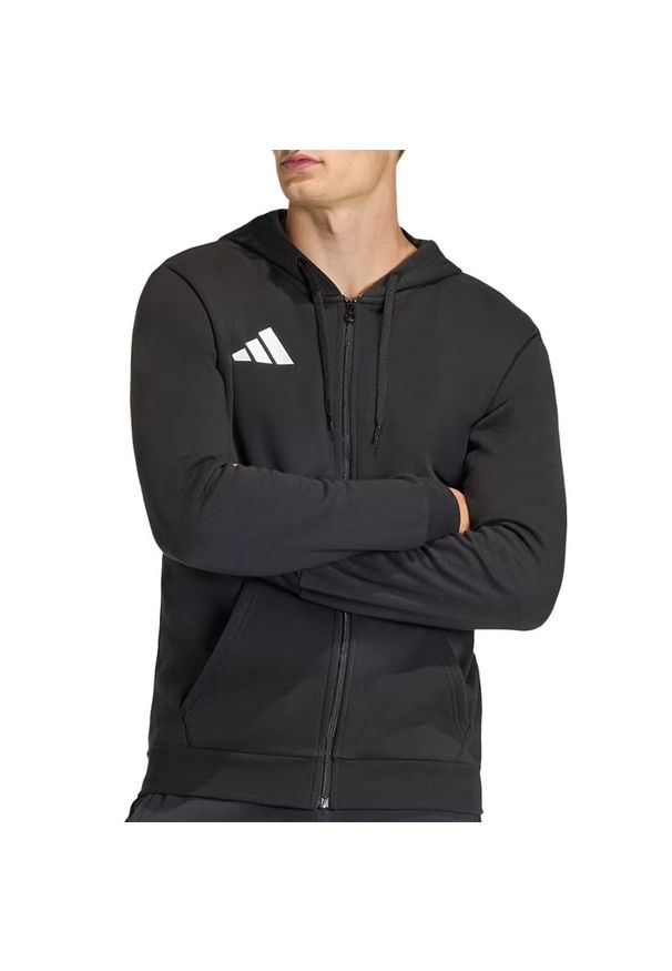Adidas - Bluza męska adidas Entrada26 Full Zip KF5945 - czarna. Typ kołnierza: kaptur. Kolor: czarny. Materiał: poliester, polar, bawełna. Wzór: aplikacja. Styl: klasyczny
