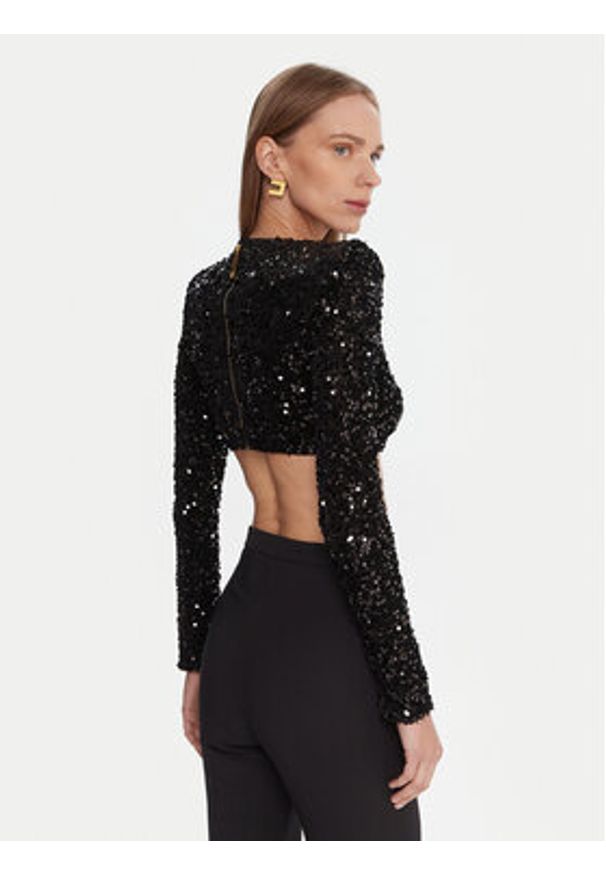 Elisabetta Franchi Bluzka TO-046-57E2-V370 Czarny Slim Fit. Kolor: czarny. Materiał: syntetyk