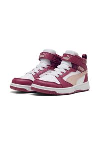Puma - Dziecięce sneakersy Rebound V6 Mid PUMA Port Rose Quartz White Red Pink. Kolor: biały, czerwony, wielokolorowy. Materiał: skóra, syntetyk. Szerokość cholewki: normalna. Sport: koszykówka