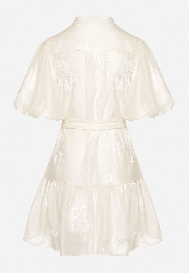 Born2be - Beżowa Koszulowa Przezroczysta Sukienka z Bawełną Haftami i Paskiem Lirulira. Okazja: na co dzień. Kolor: beżowy. Materiał: bawełna. Wzór: haft. Sezon: lato. Typ sukienki: koszulowe. Styl: casual, elegancki