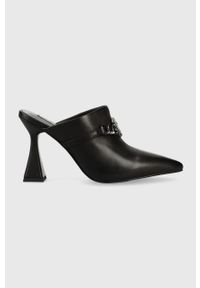 Karl Lagerfeld klapki skórzane DEBUT KL kolor czarny. Kolor: czarny. Materiał: skóra. Wzór: gładki. Obcas: na obcasie. Wysokość obcasa: średni #1