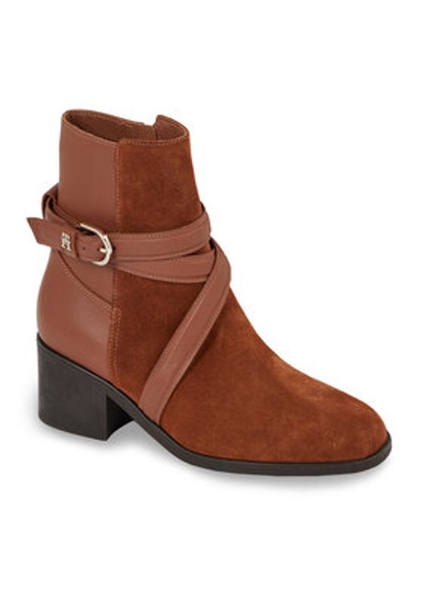 TOMMY HILFIGER - Tommy Hilfiger Botki Elevated Essential Midheel Boot FW0FW07515 Brązowy. Kolor: brązowy. Materiał: zamsz, skóra