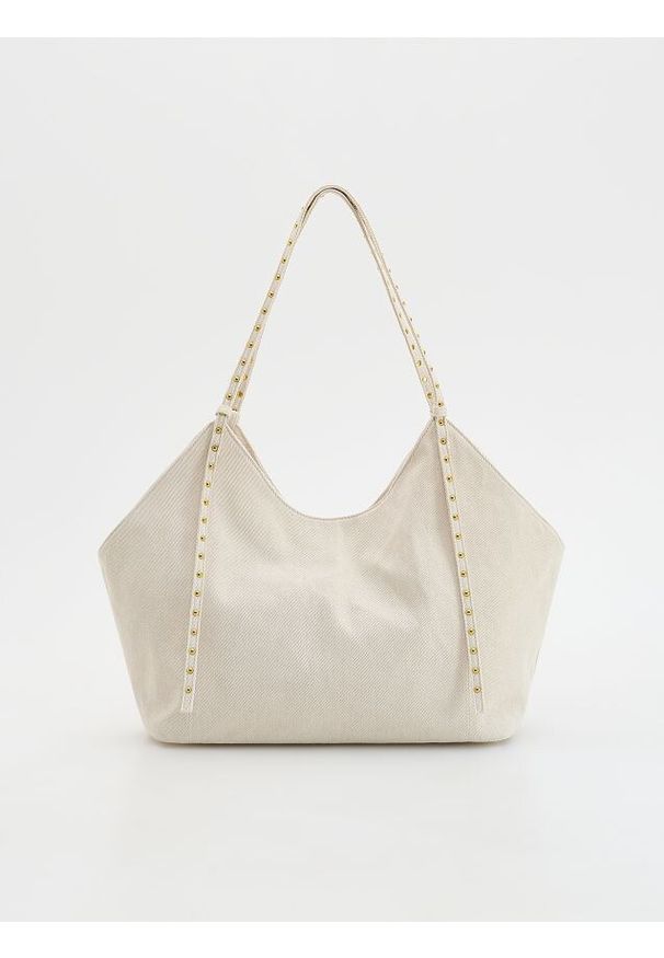 Reserved - Szturksowa torebka shopper - złamana biel. Wzór: gładki