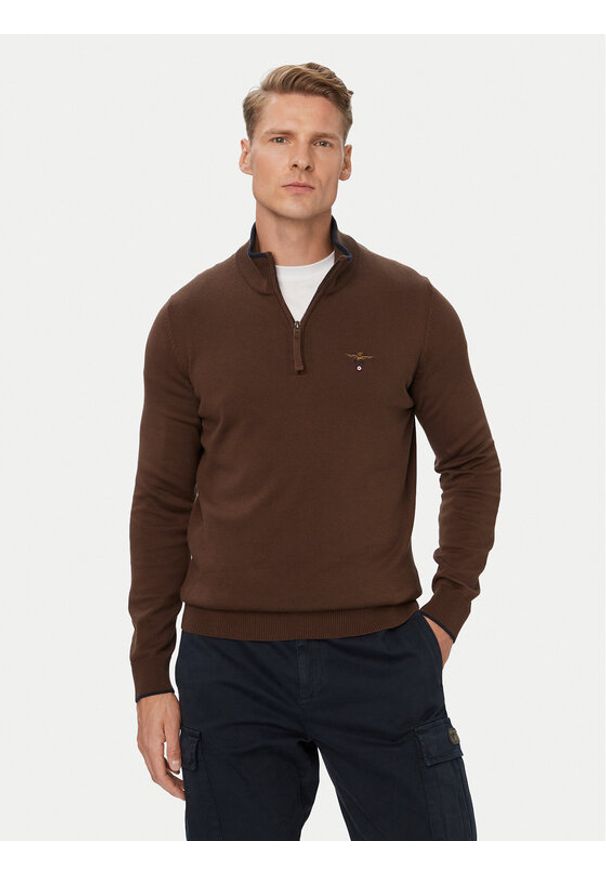 Aeronautica Militare Sweter 262MA1670UL00506 Brązowy Regular Fit. Kolor: brązowy. Materiał: bawełna