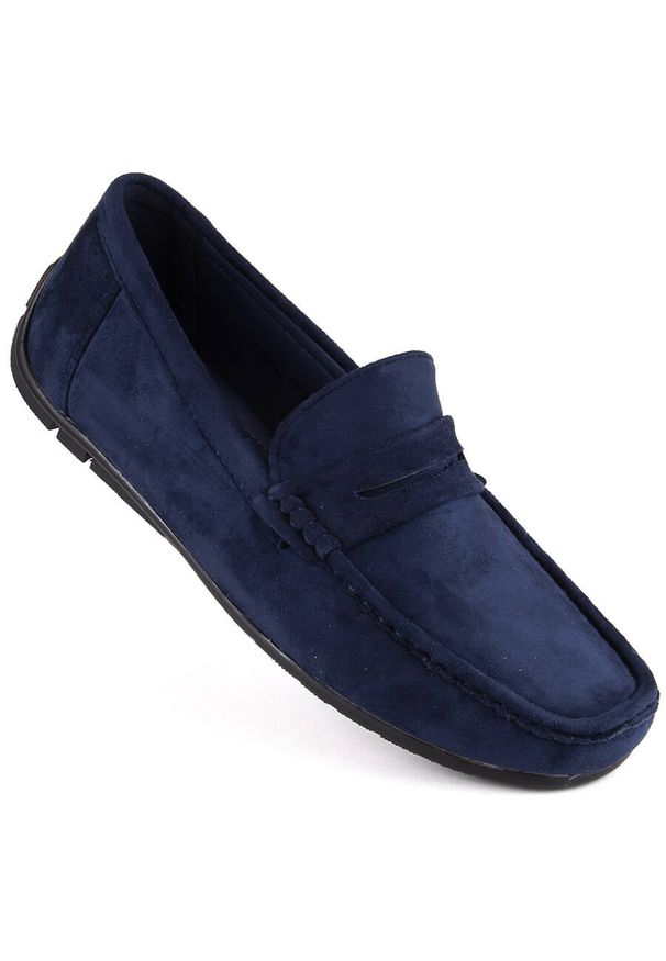 NEWS - Zamszowe półbuty mokasyny męskie wsuwane granatowe Unisoft 7710. Zapięcie: bez zapięcia. Kolor: niebieski. Materiał: zamsz