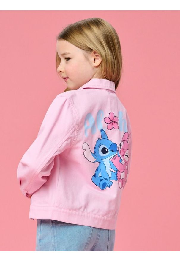 Sinsay - Jeansowa kurtka katana Lilo & Stitch - różowy. Kolor: różowy. Materiał: jeans