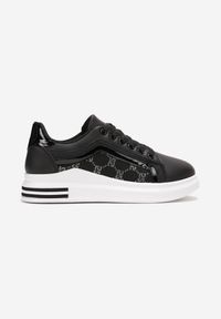 Renee - Czarno-Białe Sneakersy na Platformie z Brokatowymi Wstawkami Elsalor. Kolor: czarny. Obcas: na platformie #3