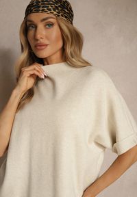Renee - Jasnobeżowy Komplet Oversize z Dzianiny z Wiskozą T-shirt i Spodnie o Szerokim Kroju Linneathra. Kolor: beżowy. Materiał: dzianina, wiskoza #4