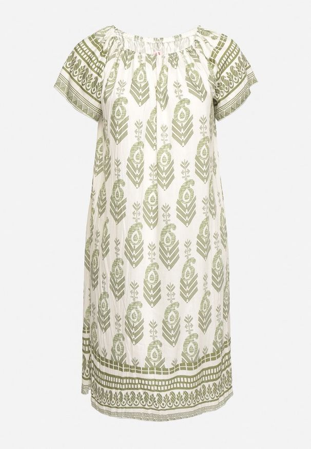 Born2be - Zielona Wiskozowa Sukienka ze Wzorem Boho Ellivra. Okazja: na co dzień. Kolor: zielony. Materiał: wiskoza. Wzór: aplikacja. Styl: boho
