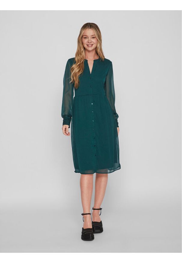 Vila Sukienka codzienna Falia 14084475 Zielony Regular Fit. Okazja: na co dzień. Kolor: zielony. Materiał: syntetyk. Typ sukienki: proste. Styl: casual