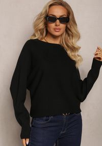 Renee - Czarny Sweter z Miękkiej Dzianiny Aldozia. Kolor: czarny. Materiał: dzianina. Długość rękawa: długi rękaw. Długość: długie. Styl: klasyczny #4