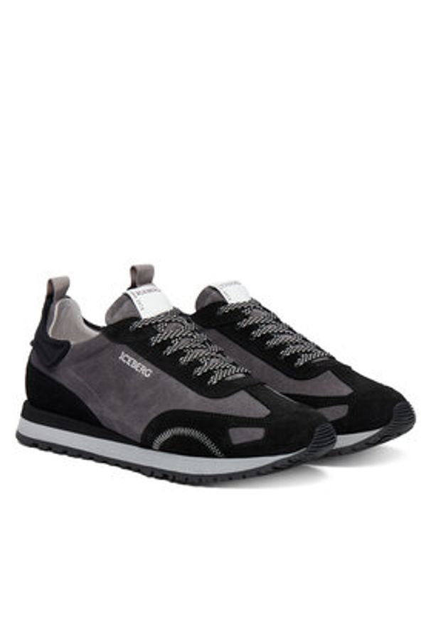 Iceberg Sneakersy Fondo IU185303 Czarny. Kolor: czarny. Materiał: skóra, zamsz