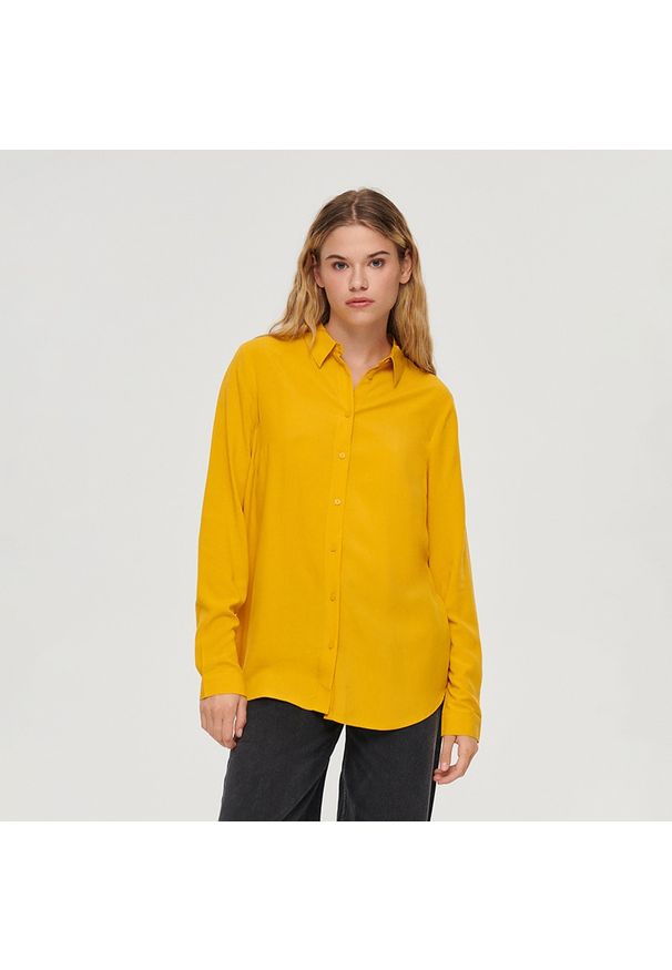 House - Gładka koszula z wiskozy musztardowa - Żółty. Kolor: żółty. Materiał: wiskoza. Wzór: gładki