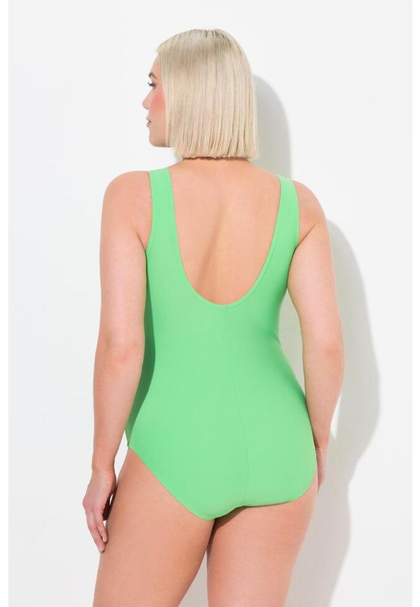 ULLA POPKEN - Damski Strój kąpielowy lamówki bez miękkich miseczek pas pod biustem. Kolekcja: plus size. Kolor: zielony. Materiał: elastan, poliamid, materiał