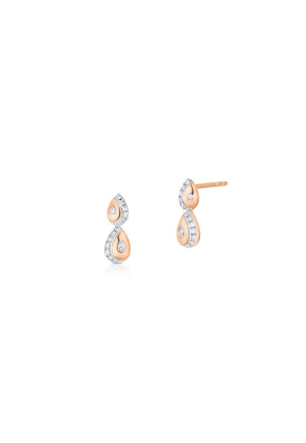 W.KRUK Kolczyki Złote - złoto 585, Diament 0,08ct - ZUF/KB+10BK. Materiał: złote. Kolor: złoty. Wzór: ażurowy, aplikacja. Kamień szlachetny: diament