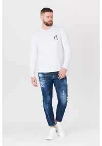 Armani Exchange - ARMANI EXCHANGE Biały longsleeve męski z małym logo, Rozmiar M. Kolor: biały. Materiał: prążkowany. Długość rękawa: długi rękaw
