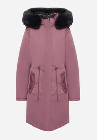 Born2be - Ciemnofioletowa Dwustronna Kurtka za Kolano z Kapturem z Futerkiem Zephyro. Typ kołnierza: kaptur. Kolor: fioletowy. Materiał: futro. Długość: długie. Wzór: gładki, aplikacja #5