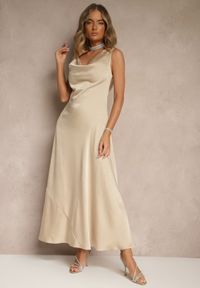 Renee - Beżowa Taliowana Sukienka Vices Wiązana przy Karku Zinvea. Okazja: na co dzień. Kolor: beżowy. Typ sukienki: proste. Styl: elegancki, casual