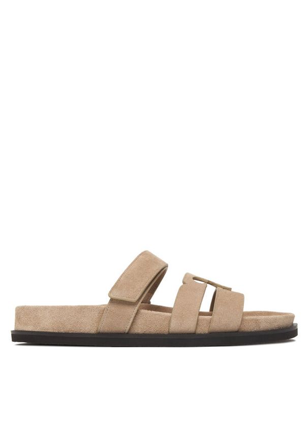 Tory Burch Klapki Ines Sport Slide 163481 Brązowy jasny. Kolor: beżowy. Materiał: zamsz, skóra. Styl: sportowy
