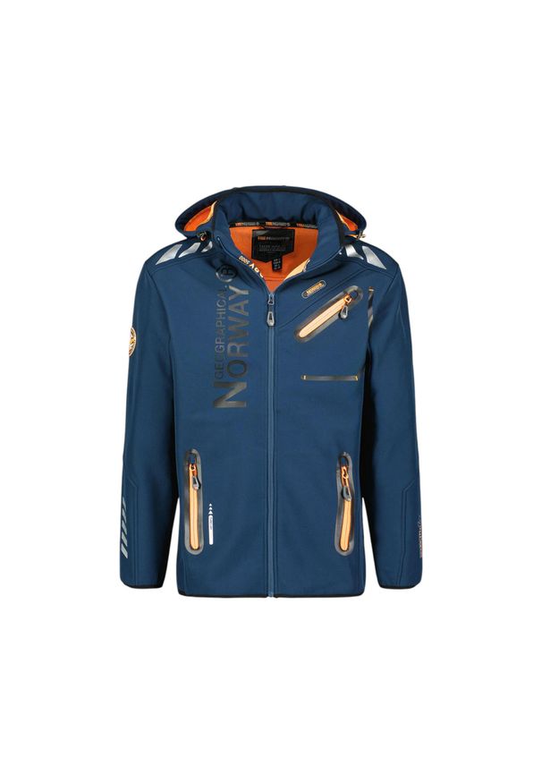 Kurtka męska softshell Geographical Norway ROYAUTE Navy/Orange.. Kolor: żółty, pomarańczowy, niebieski, wielokolorowy. Materiał: poliester, elastan. Sport: turystyka piesza