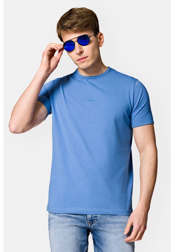 Lancerto - Koszulka Niebieska z Bawełną Steph. Kolor: niebieski. Materiał: bawełna, elastan