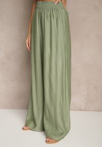 Renee - Zielone Spodnie Palazzo High Waist z Szeroką Nogawką i Gumką w Talii Jenarielis. Okazja: na co dzień. Stan: podwyższony. Kolor: zielony. Styl: casual #4