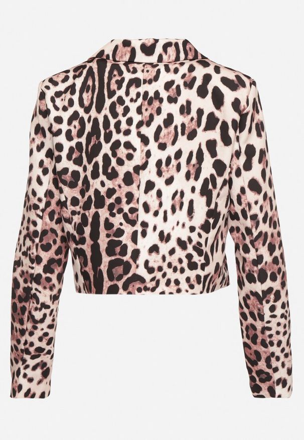 Born2be - Brązowa Dwurzędowa Marynarka o Krótkim Kroju w Panterkę Etalenea. Okazja: na co dzień. Kolor: brązowy. Materiał: jeans. Długość: krótkie. Wzór: motyw zwierzęcy. Styl: casual, klasyczny, elegancki