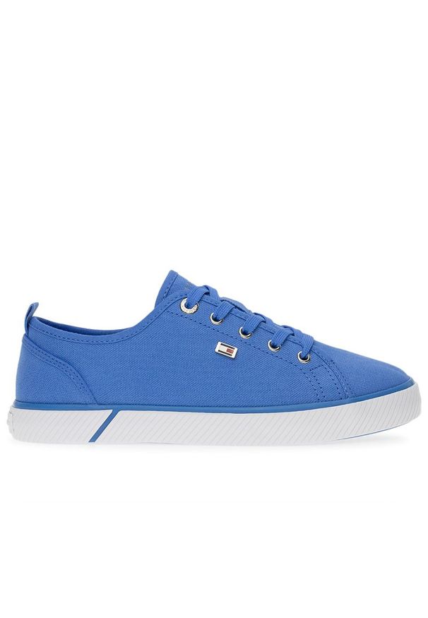 TOMMY HILFIGER - Buty damskie Tommy Hilfiger Vulc Canvas FW0FW08063-C30 - niebieskie. Okazja: na co dzień. Kolor: niebieski. Materiał: tkanina, poliester, bawełna, guma. Szerokość cholewki: normalna