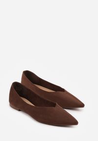 Born2be - Brązowe Balerinki z Imitacji Zamszu z Noskiem w Szpic Egynome. Okazja: na co dzień, na spotkanie biznesowe, do pracy. Kolor: brązowy. Materiał: zamsz. Styl: casual, biznesowy, elegancki #3
