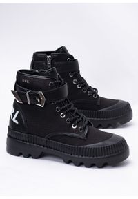 Botki damskie czarne Karl Lagerfeld TREKKA II Ankle Strap Boot Mix. Kolor: czarny. Styl: rockowy, klasyczny