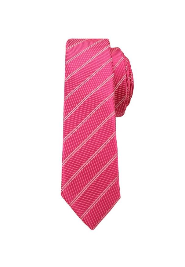 Alties - Różowy Stylowy Krawat (Śledź) Męski -ALTIES- 5 cm, Wąski, w Paski. Kolor: różowy. Materiał: tkanina. Wzór: prążki, paski. Styl: elegancki