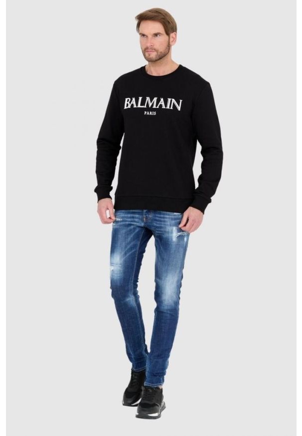 Balmain - BALMAIN Czarna bluza męska z dużym logo. Kolor: czarny