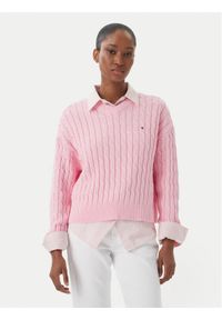 TOMMY HILFIGER - Tommy Hilfiger Sweter WW0WW48433 Różowy jasny Regular Fit. Kolor: różowy. Materiał: bawełna #1