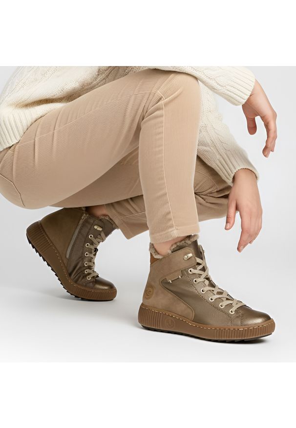 Brązowe Trzewiki Rieker Ocieplane Buty Damskie. Okazja: na co dzień. Zapięcie: sznurówki. Kolor: brązowy. Materiał: skóra. Szerokość cholewki: normalna. Sezon: zima, jesień. Styl: casual, elegancki