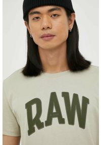 G-Star RAW - G-Star Raw t-shirt bawełniany kolor beżowy z nadrukiem. Kolor: zielony. Materiał: bawełna. Wzór: nadruk #2