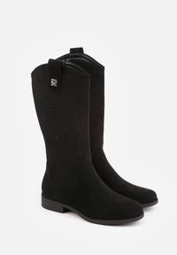 Renee - Czarne Ażurowe Botki z Geometryczną Ozdobą Naeraste. Okazja: na co dzień. Kolor: czarny. Materiał: jeans. Wzór: geometria, ażurowy, aplikacja. Styl: casual #2