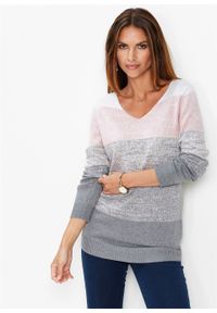 Długi sweter Premium z kaszmirem bonprix pastelowy jasnoróżowy - szary melanż. Kolor: różowy. Materiał: poliester, wiskoza, poliamid, materiał, kaszmir. Długość: długie. Wzór: melanż #2