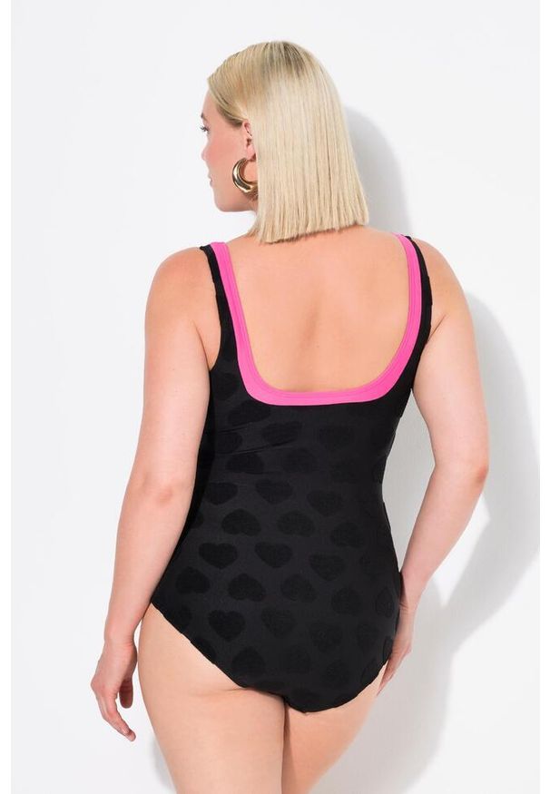 ULLA POPKEN - Damski Kostium kąpielowy serca dekolt karo miękkie miseczki. Kolekcja: plus size. Kolor: czarny. Materiał: elastan, poliamid, materiał