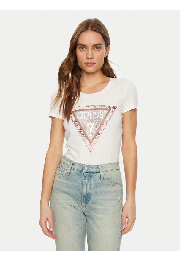 Guess T-Shirt W5RI22 J1314 Biały Regular Fit. Kolor: biały. Materiał: bawełna