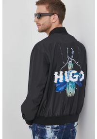 Hugo - HUGO kurtka bomber męski kolor czarny przejściowa. Kolor: czarny. Materiał: materiał